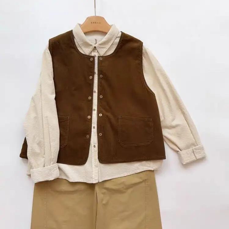 

Vests Waistcoats Thin Womens Vest Zip Up Y2K Fall Flannel Checked Preppy Style College Straight Three-Button Cleanfit Company OL