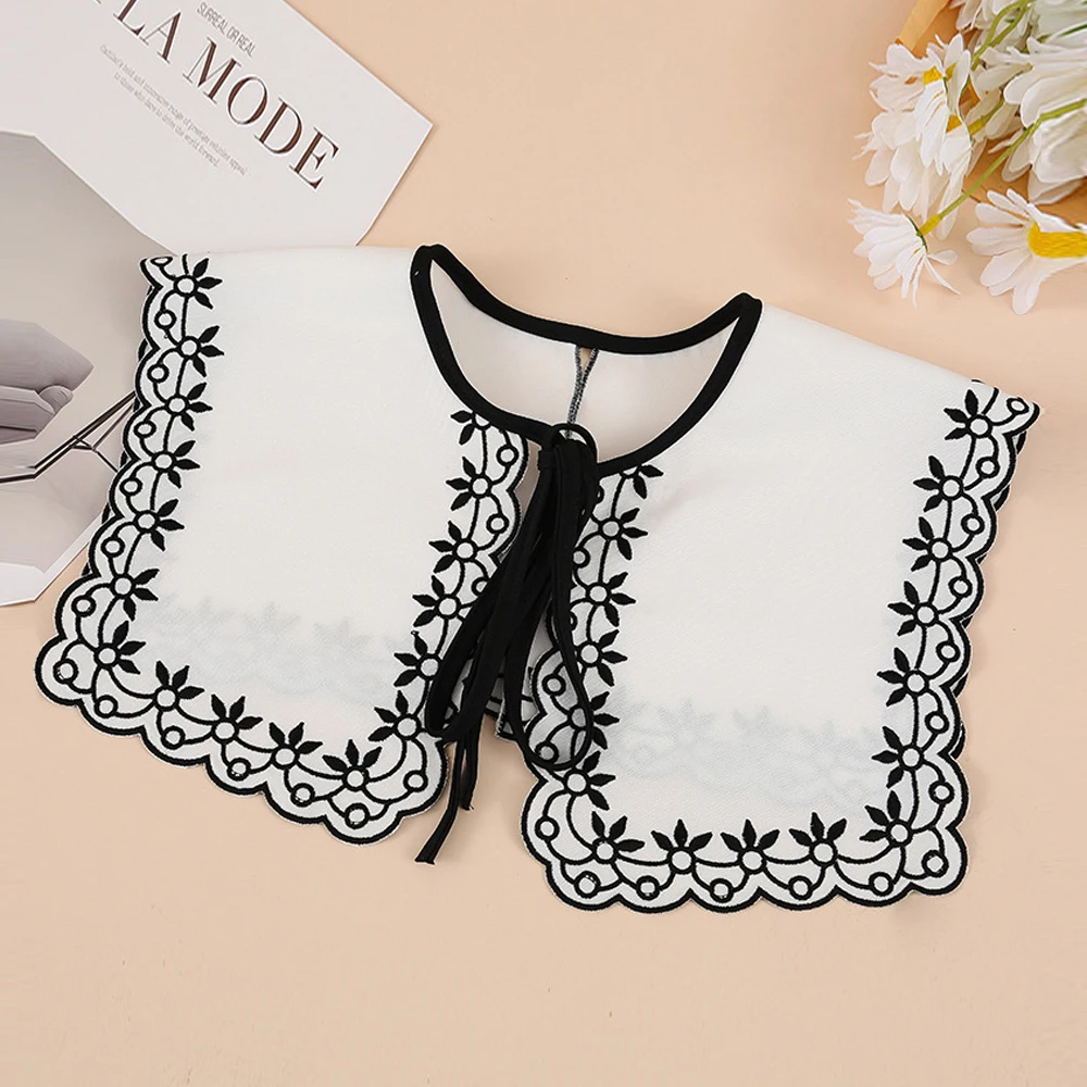 Flower Embroidered Retro Palace Style Fake Collar Women Lace-up Detachable Collars Sailor Collar False Collars Shawl Wrap Scarf