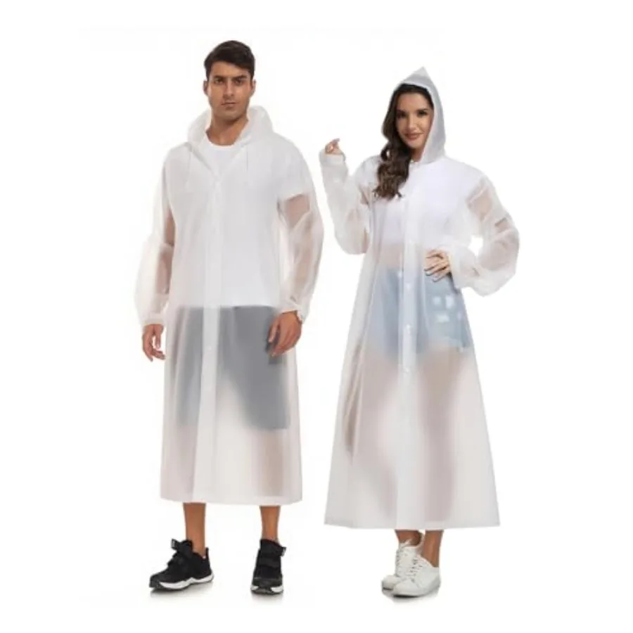 Extra Long Rain Ponchos for Adults - EVA Rain Coats Waterproof Unisex Rain Jacket with Drawstring Hood
