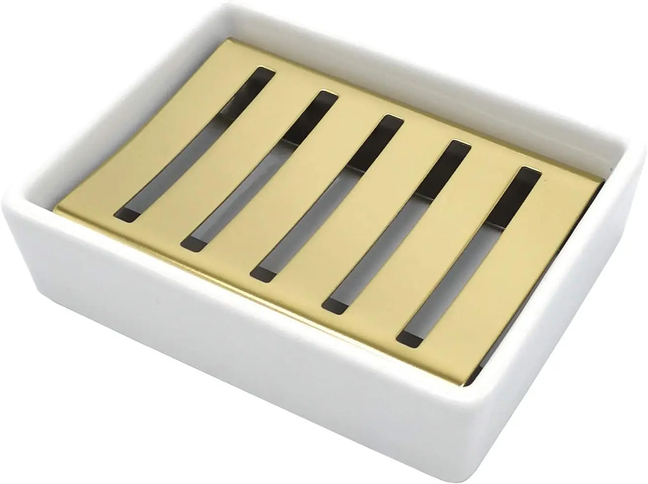 

Двухслойная керамическая мыльница с держателем из нержавеющей стали для дренажа душа и ванной комнаты