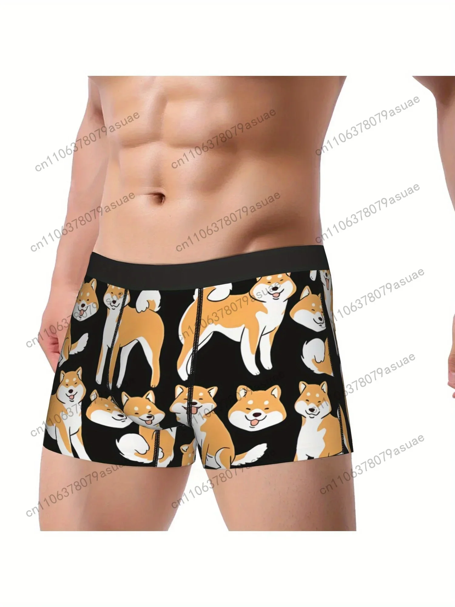 1pc Shiba Inu Cute Pack Underpants Breathbale Panties Men's Underwear Print Shorts Boxer Briefs Black