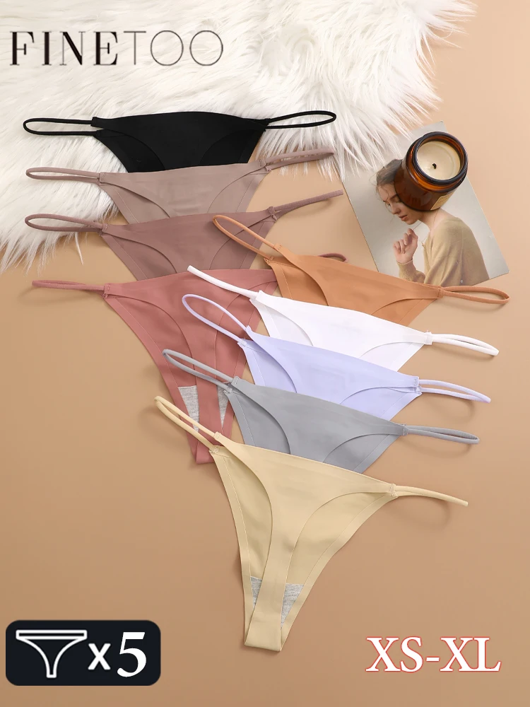 5 sztuk bezszwowe kalesony damskie lodowy jedwab stringi seksowne bikini z niską talią T-back kobiece jednokolorowe bezśladowe majtki stringi XS-XL