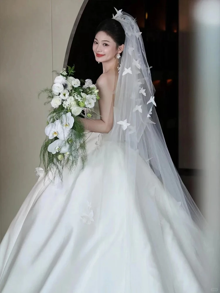 Satin Tube Top High-End Wedding Dress Bride 2026 New French Royal Style Small Light Luxury Trailing out Main Yarn