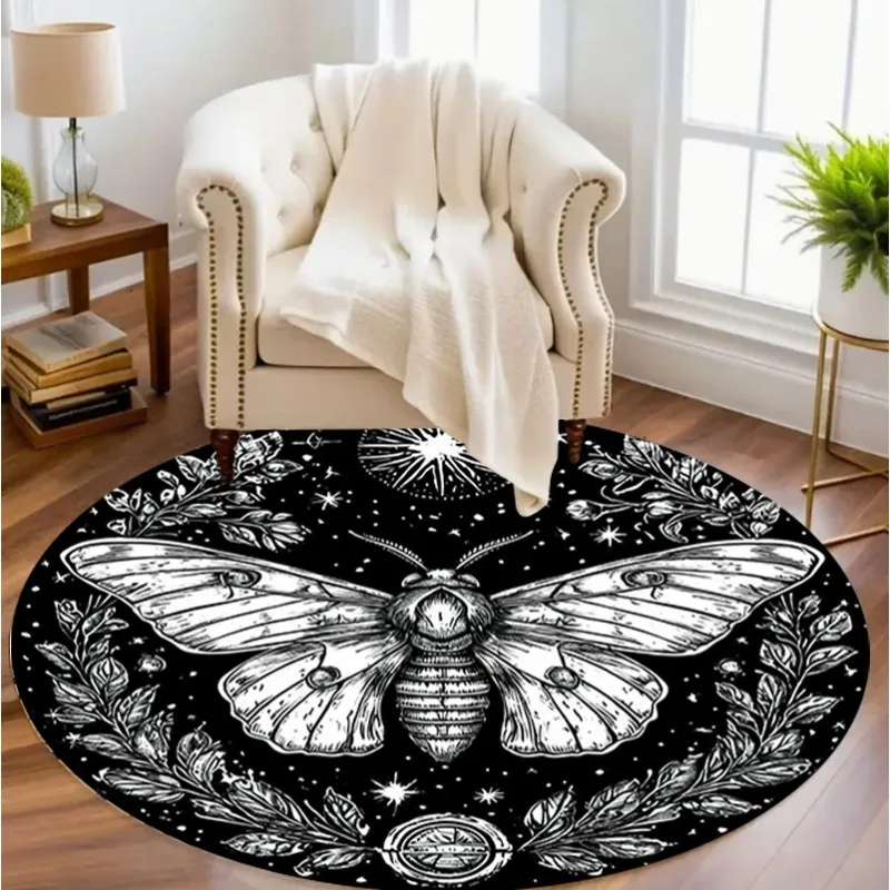 Boho Style Black White Bee Area Rug Anti-slip Floor Mat for 