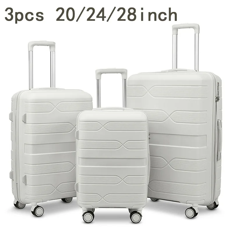 Nieuwe 3 Stuks Pp Bagagekoffer Cadeau Wachtwoord Koffer 20/24/28 Inch Universele Wielinstap Inchecktas