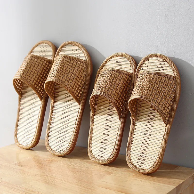 Men Women Shoes Bamboo Rattan Grass Summer Home Lovers Straw Mat Slippers Indoor Softwood Floor Home Sandals Pantoufle Homme