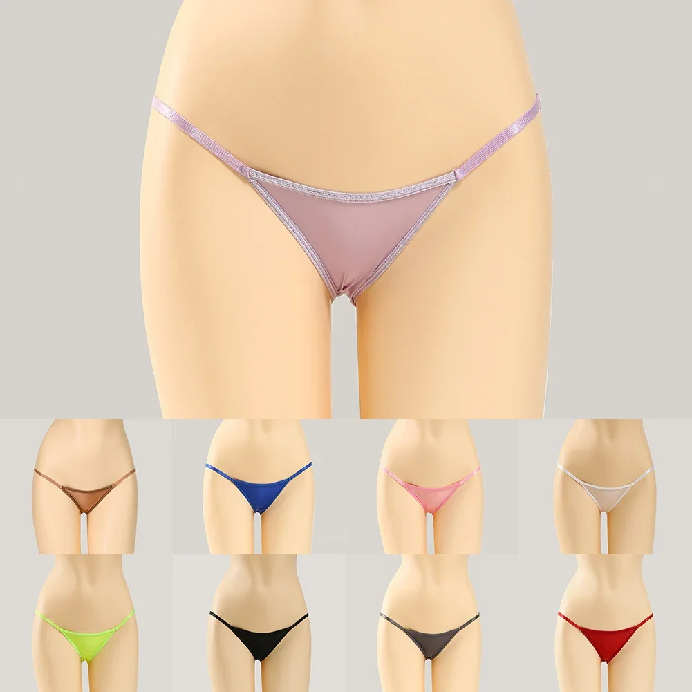 Womens Sexy Thin Transparent Briefs Shiny Lustrous Silky Bikini Briefs Low Waist Stretch Thongs Underwear Female Knickers