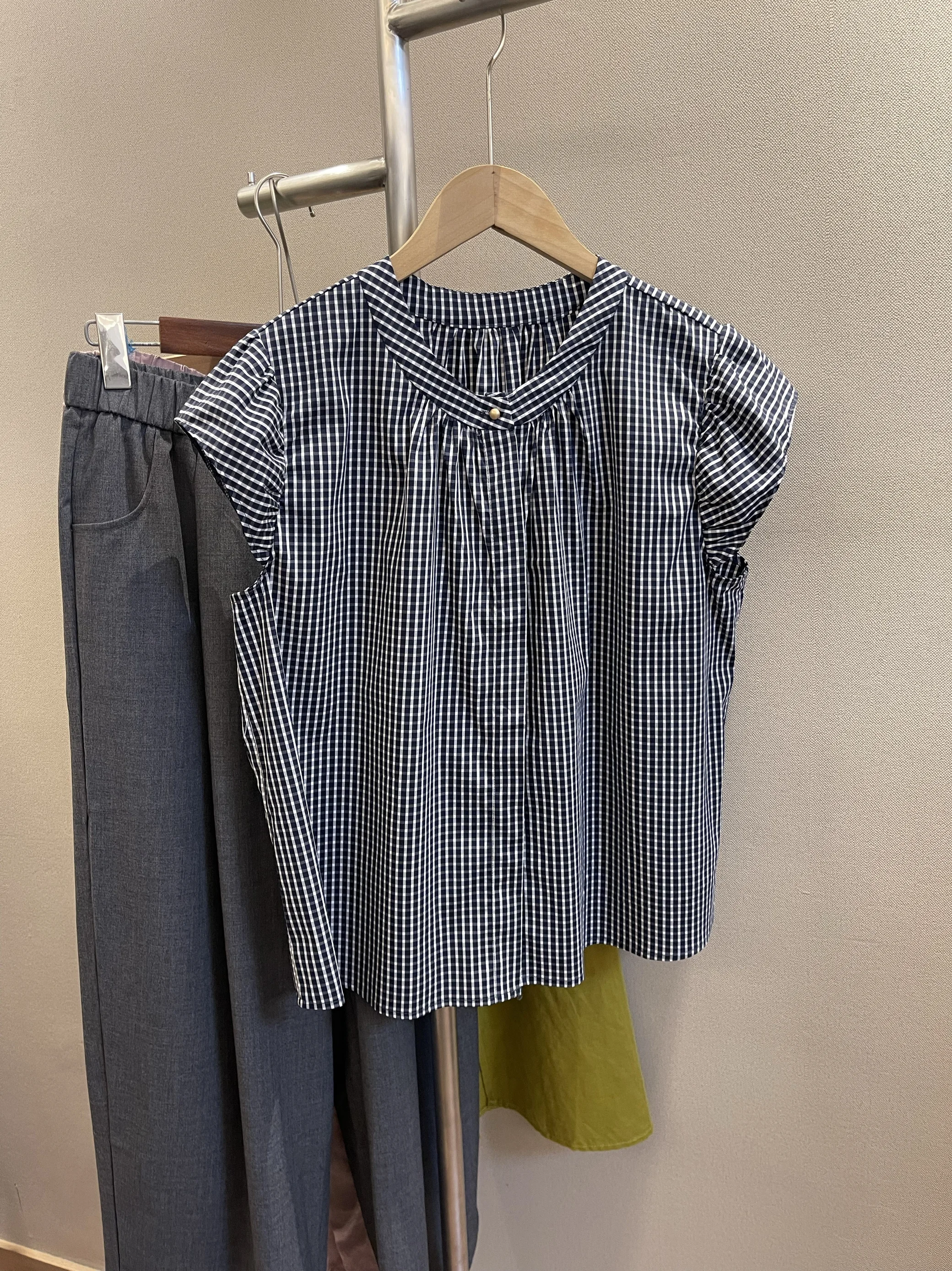 

Retro Plaid ort Sve Women's irt Summer Faion Casual Loose V-ne Top Commute Sle Regular Length Cotton Blend