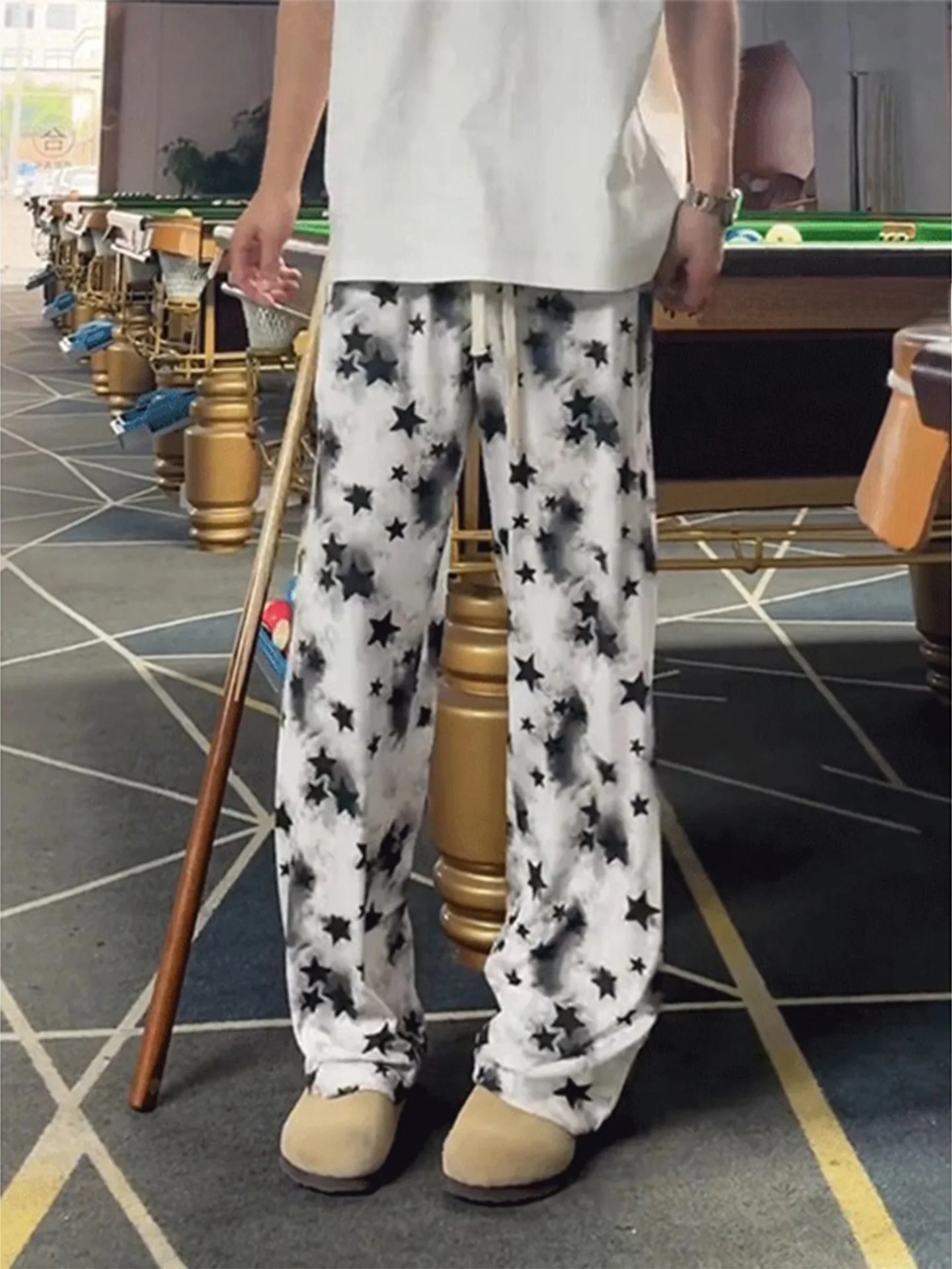 Ice Silk Dyed Pants Men's Summer Loose Wide Leg Straight Tube Pants Lazy Sensation American Cooln Boy's Casual Trousers