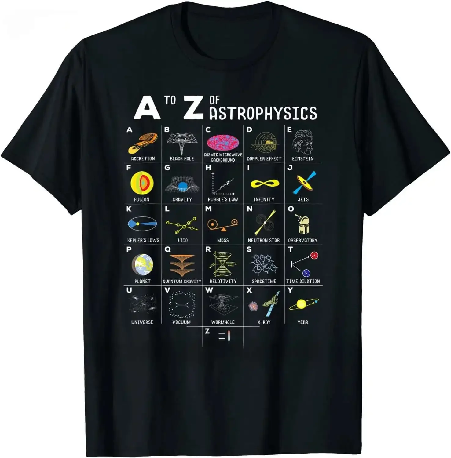 

A to Z of Astrophysics Graphic T Shirt Science Lover Physics Astronomy Casual Cotton Tee Men Women