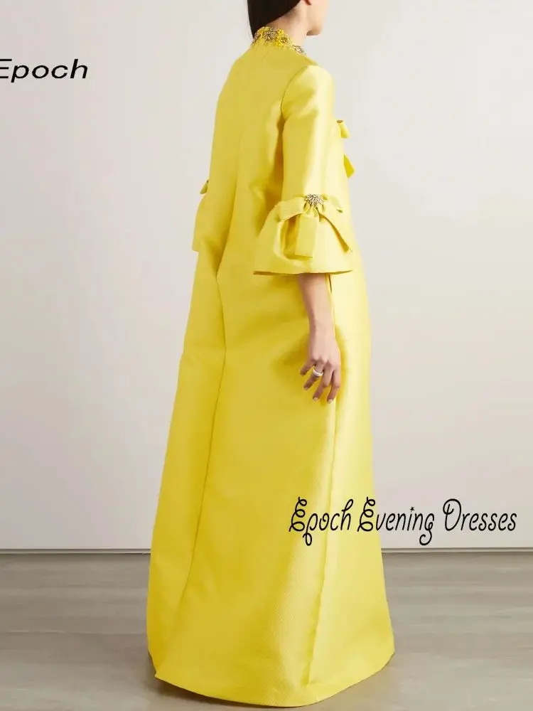 

Long Evening Dress فساتين السهرة Elegant Full Sleeve Crystal Bow A-Line V-Neck Mikado Formal Party Gown For Women