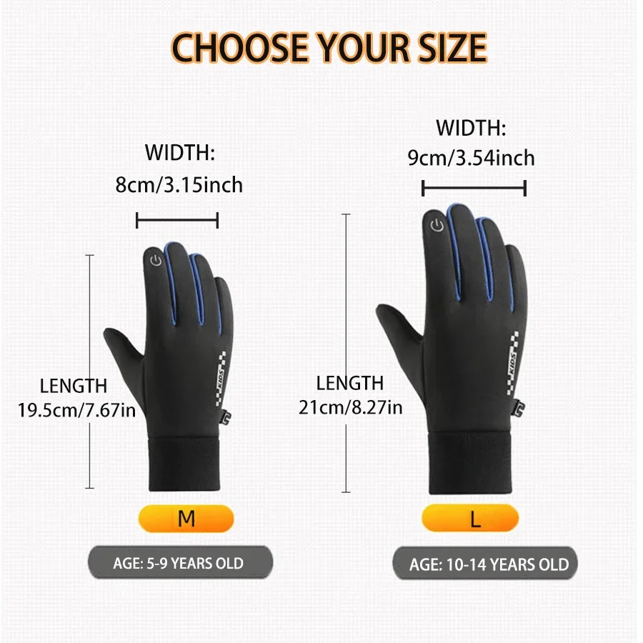 Youngsters\' Winter Gloves Thick Fleece-Lined for Boys & Girls Windproof & Waterproof,Perfect for Outdoor Sports,Cycling & Hiking