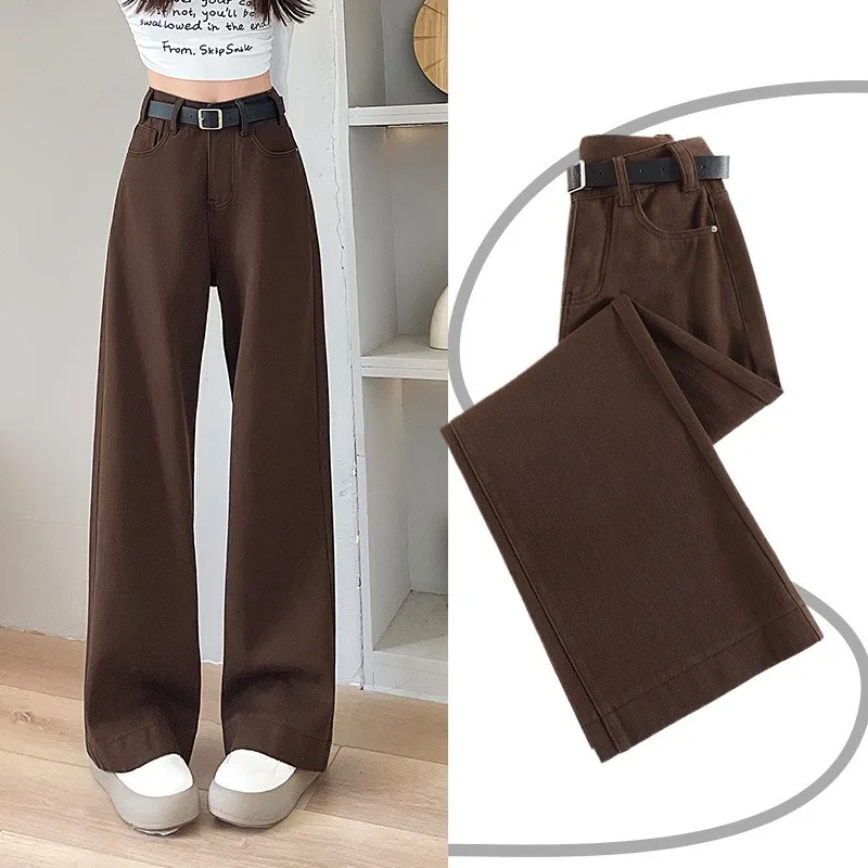 

Pure Color Straight-leg Velvet Jeans Women's Autumn and Winter 2026 New Spice Girl Slim Loose Drape Wide-leg Pants Age Reduction