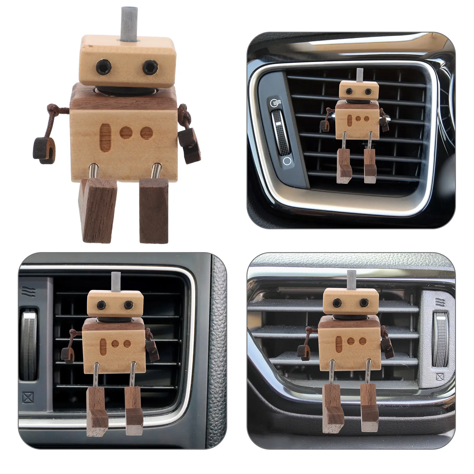 Wooden Robot Car Scent Diffuser Refillable For Car Interior Decoration Essential Oil Bottle Aromatherapy Air Freshener