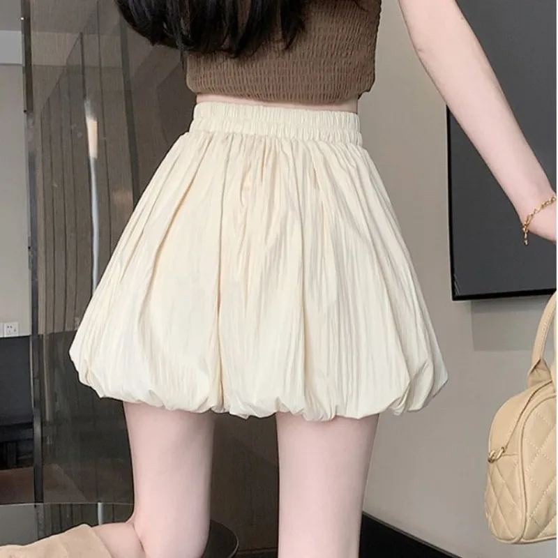 Elastic Waist Flower Bud Skirts Double Layered Pants Skirt Solid White Cute Bubble Skirt Cute Sweet Young Girls Summer Lolita