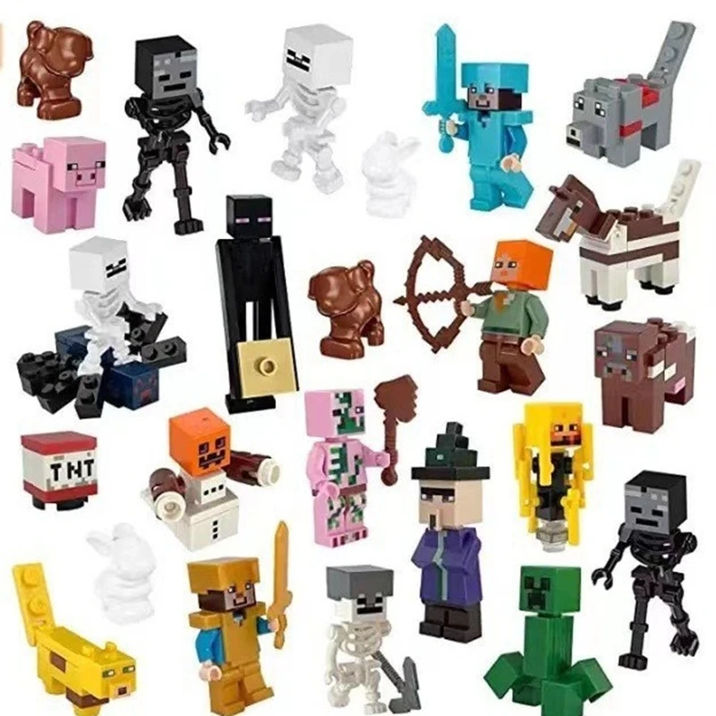 Hot Toys Cartoon Minecrafte Game Building Blocks Steve Pixel My World Figures Assemble Building Green Creeper Bricks Hero Toy