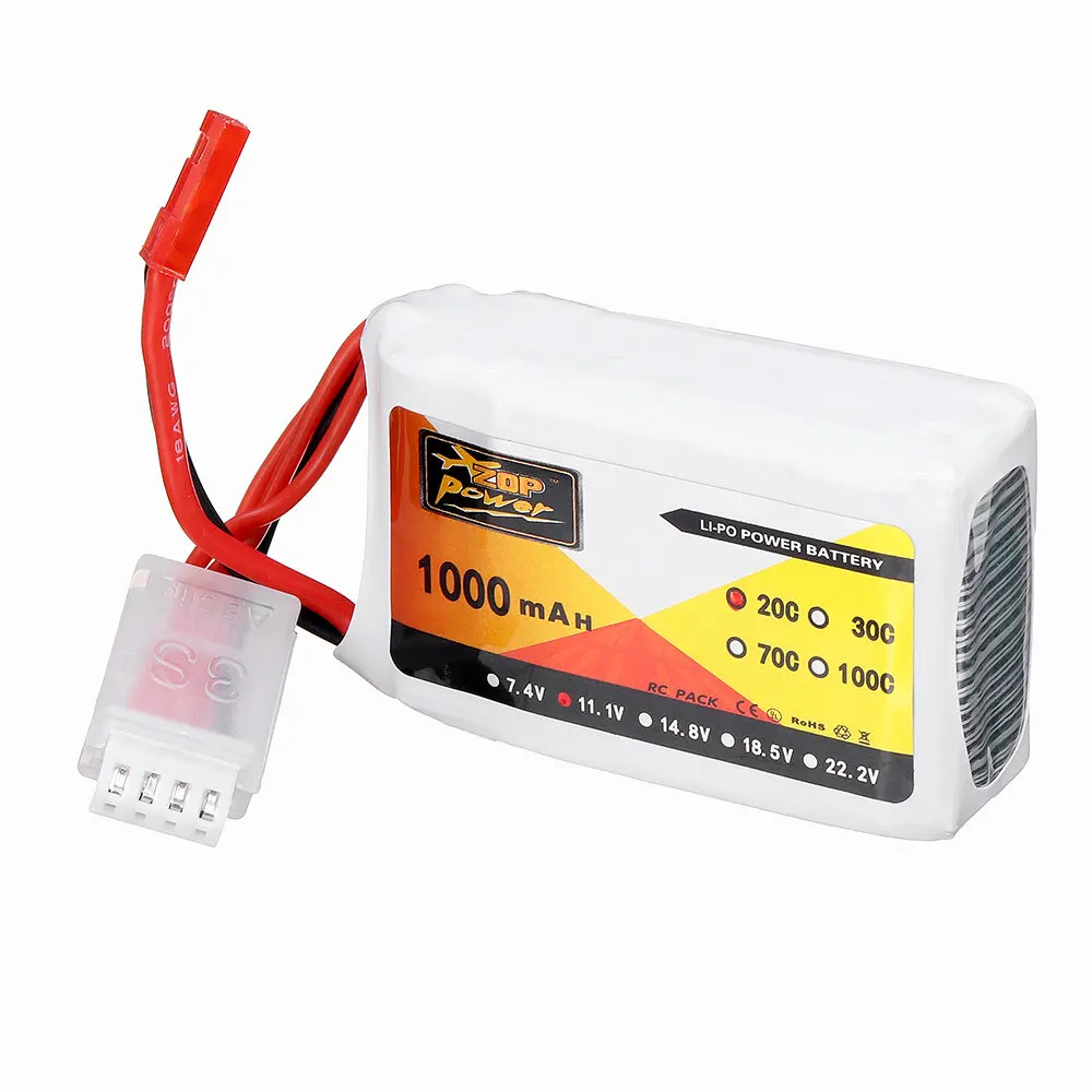 ZOP Power 11.1V 1000mAh 20C 3S Lipo Battery JST Plug