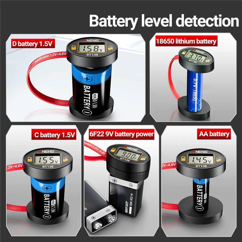 BT138 Digital Battery Testers Lithium Battery Capacity Tester Display Checkered Analyzer Display AAA AA Button Cell Tester