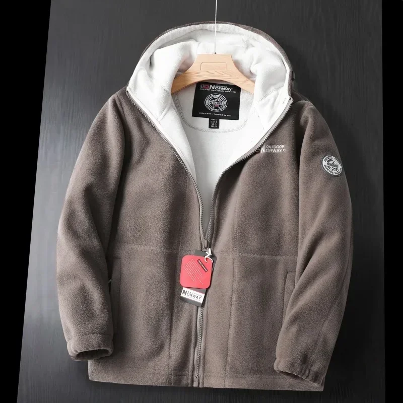 

New Winter Men's Fleece Jacket British Street Thickened Polar Fleece Hooded Jacket Casual Plus Size Cold-proof Warm Pocket Coat