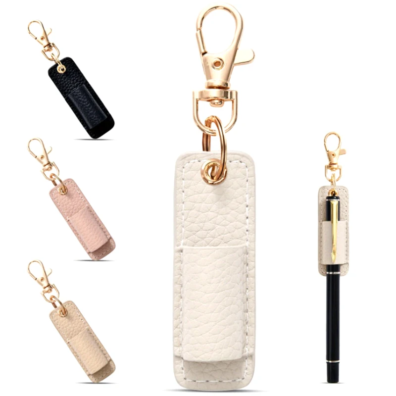 Creative Pen Holders Portable PU Leather Pen Pouch With Keychain Pen Case Pocket Clip Home And Office Storage Supplies