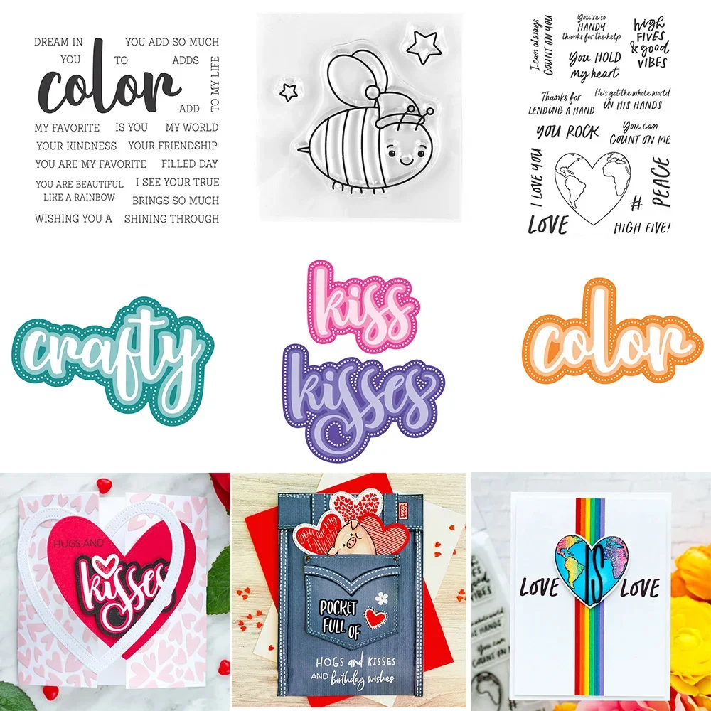 Kisses Pocket Full of Love Stanzformen und Stempel Valentinstag Sentiment Wörter Stempelset für DIY Scrapbooking Kartenherstellung