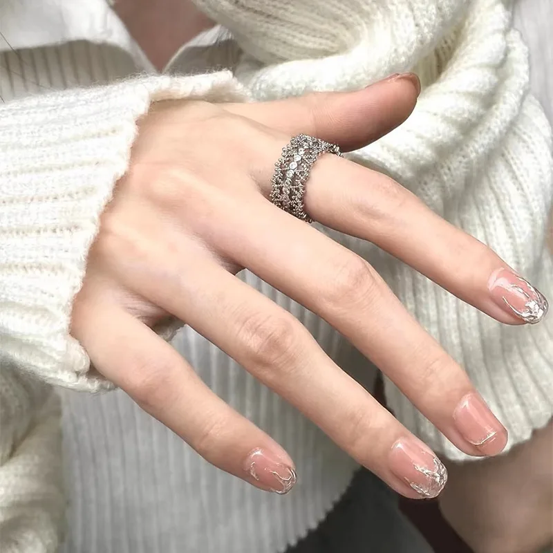 Small and miniature inlay, exquisite women's hollow zircon, light and luxurious temperament, adjustable 925 sterling silver ring