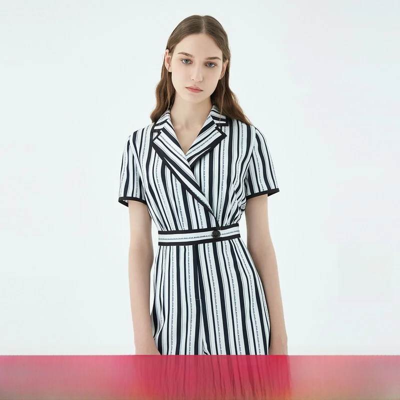 

OBEG Summer Fashion Stripe One-Piece Pants Waist-Cinching A-Line Shorts 50422513 Women's Casual Straight Leg Trousers
