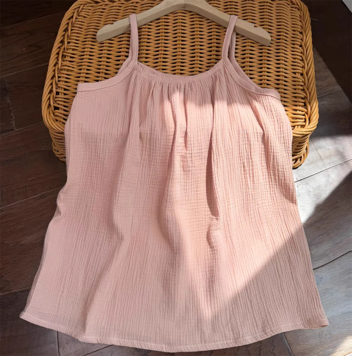 Women's plus Size Summer Camisole Tops Spaghetti Straps O-Neck Sleeveless Casual Cotton Linen Solid Color Contrast-Stitch