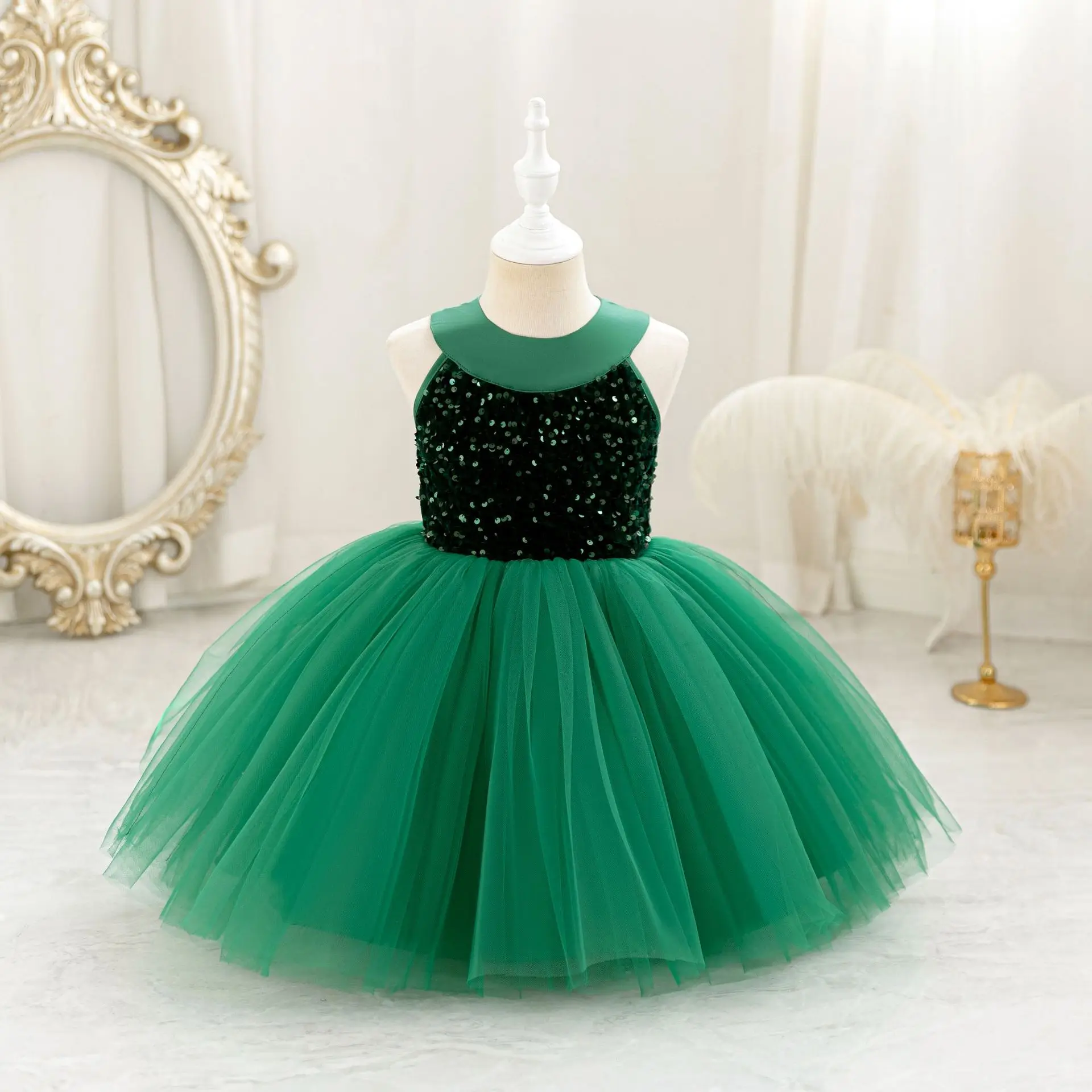 HETISO Summer Girls Sequins Mesh Dress Baby Princess Gown For School Performance Wedding Occasions 2-8 Years