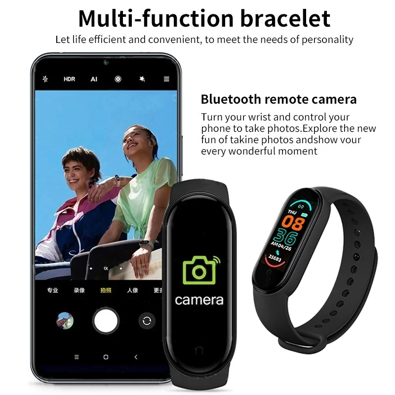 M6 Smart Watch schermo a colori conteggio dei passi modalità Multi Sport promemoria messaggi fotografia musica telecomando Smart Band