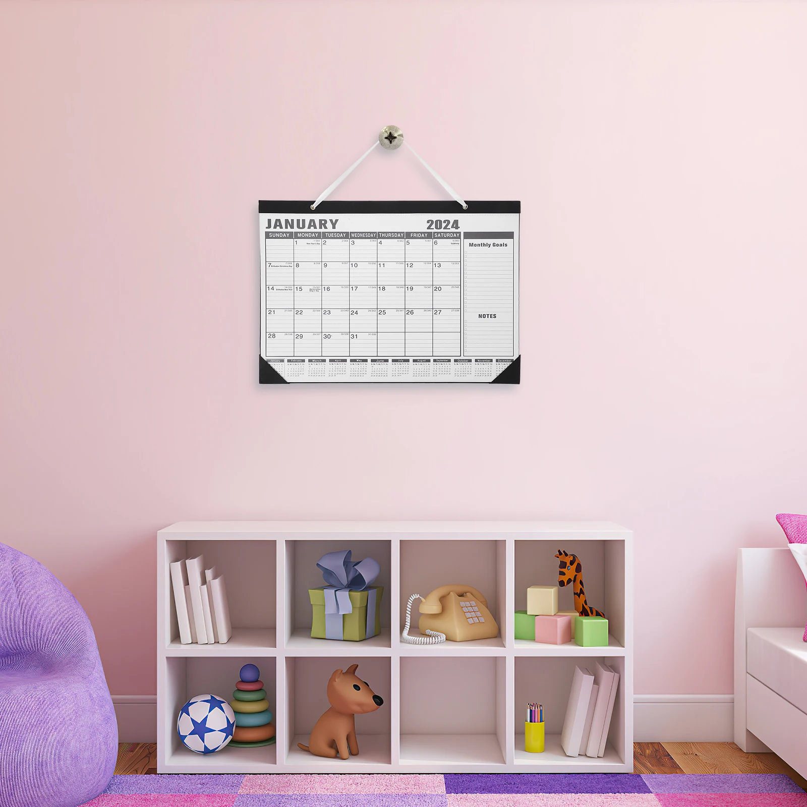 

2024 English Calendar Noting Monthly Turn Page Sturdy Daily Hanging Home Room Wall Calendar Office Use Simple Design