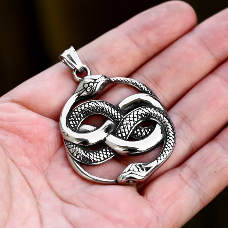 BEIER 2023 New Creative Design Stainless Steel Double Snake Round Pendant Punk Animal Jewelry