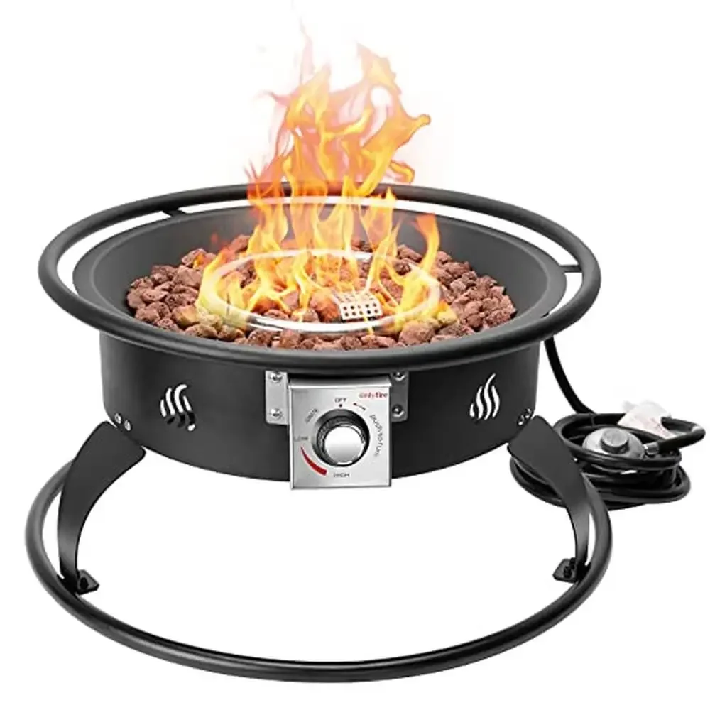 Outdoor Propane Fire Pit 22” Portable Fire Bowl 55000BTU Metal Ring 12Ft Hose Lava Rocks Onlyfire Outdoor Living Iron