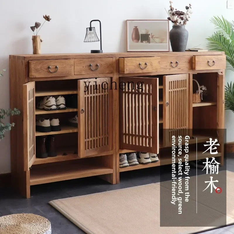 ZC living room entrance cabinet solid wood dining side cabinet log household breathable storage locker new Chinese style