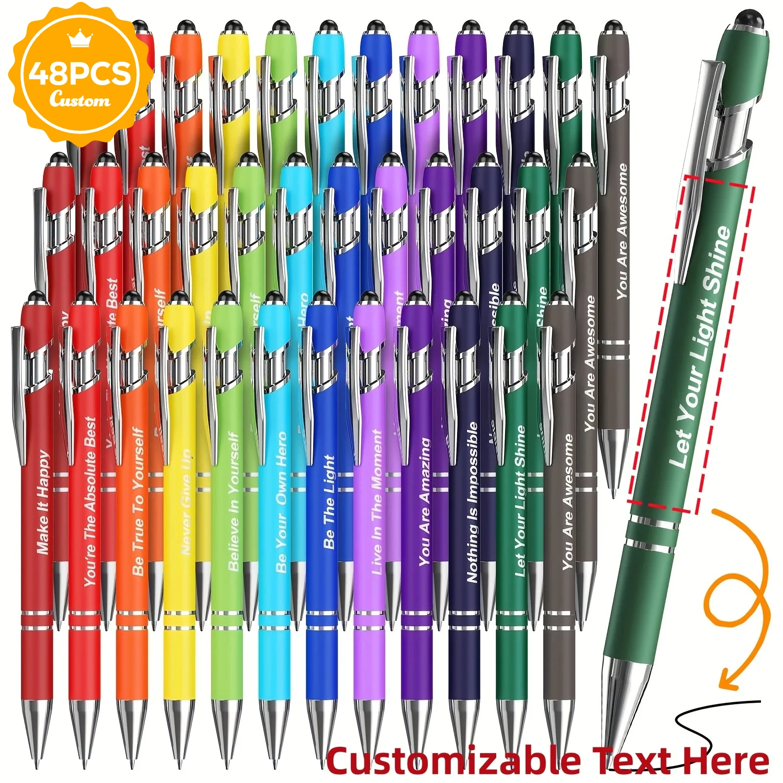 48PCS Customizable Metal Ballpoint Pens Business Office Meeting Signature Pens School and Corporate Gifts Hotel Conference
