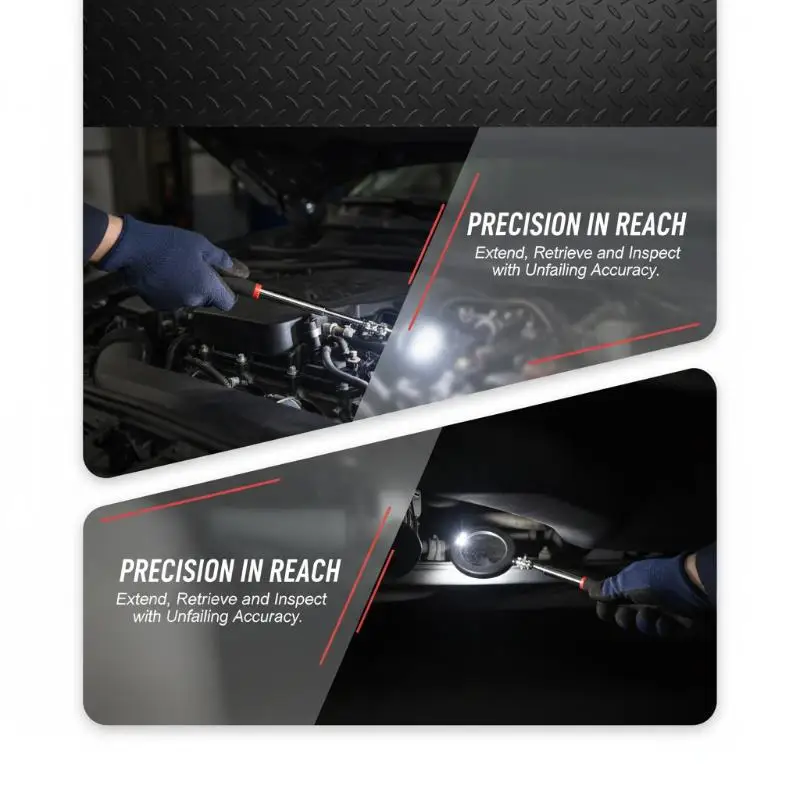 Car Inspection Mirror 360° Rotatable LED Telescopic for Automotive Repair Professional Mechanic Workshop Equipment