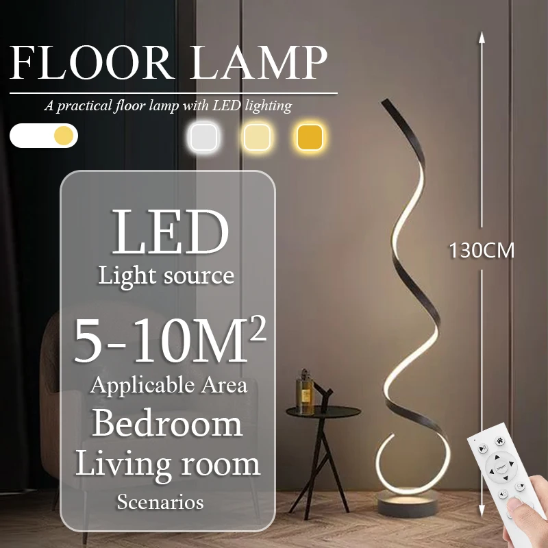 Dimmable Spiral Strip Floor Lamp - Nordic Minimalist Aluminum Lighting for Living Room Reading Bedroom Decor