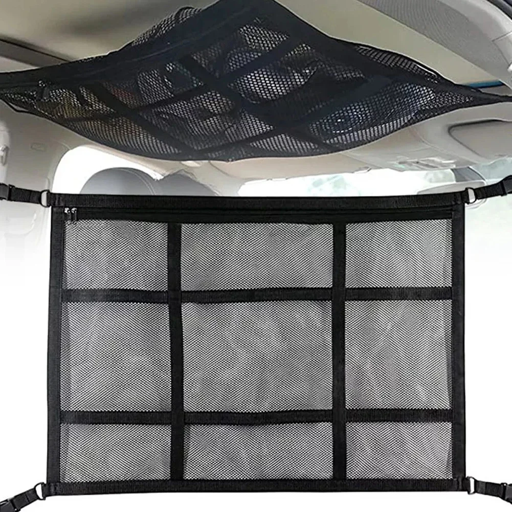 Car Ceiling Storage Net Pocket Roof Bag Interior Cargo Adjustable Mesh Sundries Organizer Storage Bags For Van SUV  Accessories