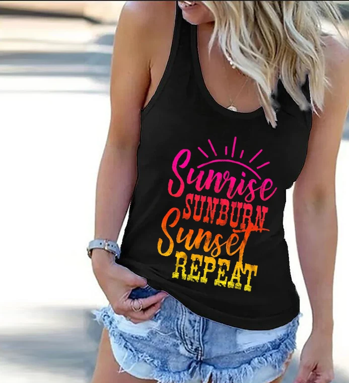 Sunrise Sunset Repeat Tank Tops Country Music Shirt Sunshine and Whiskey Tank Top Summer Country Tops 2022 Festival Top XL