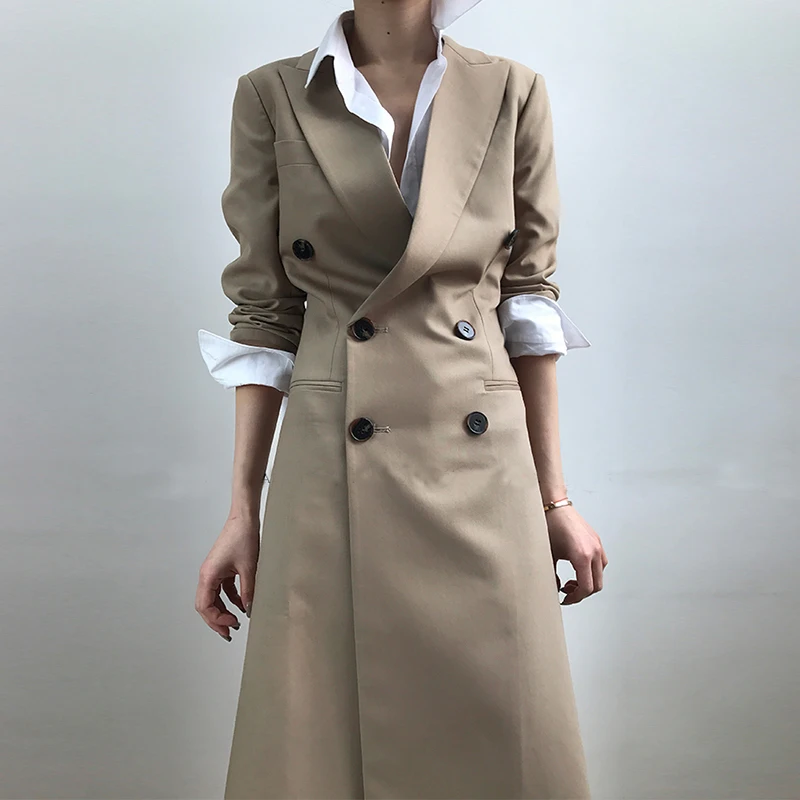 

Nice Autumn Pop Long Trench Coat Female Lapel Collar Double Breasted Slim Basic Windbreaker Spring Fashion OL Clothing R826