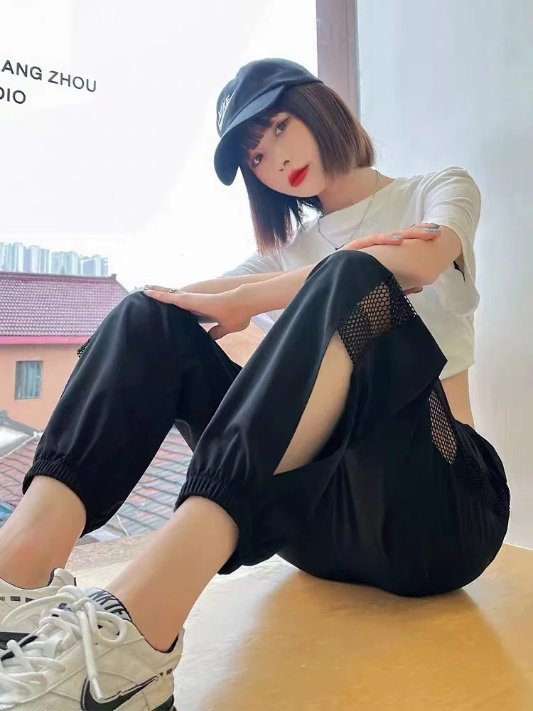 

Спортивные брюки Ice Silk Qui Dry, женские свободные повседневные брюки Харлан с девятью точками и кондиционером Me