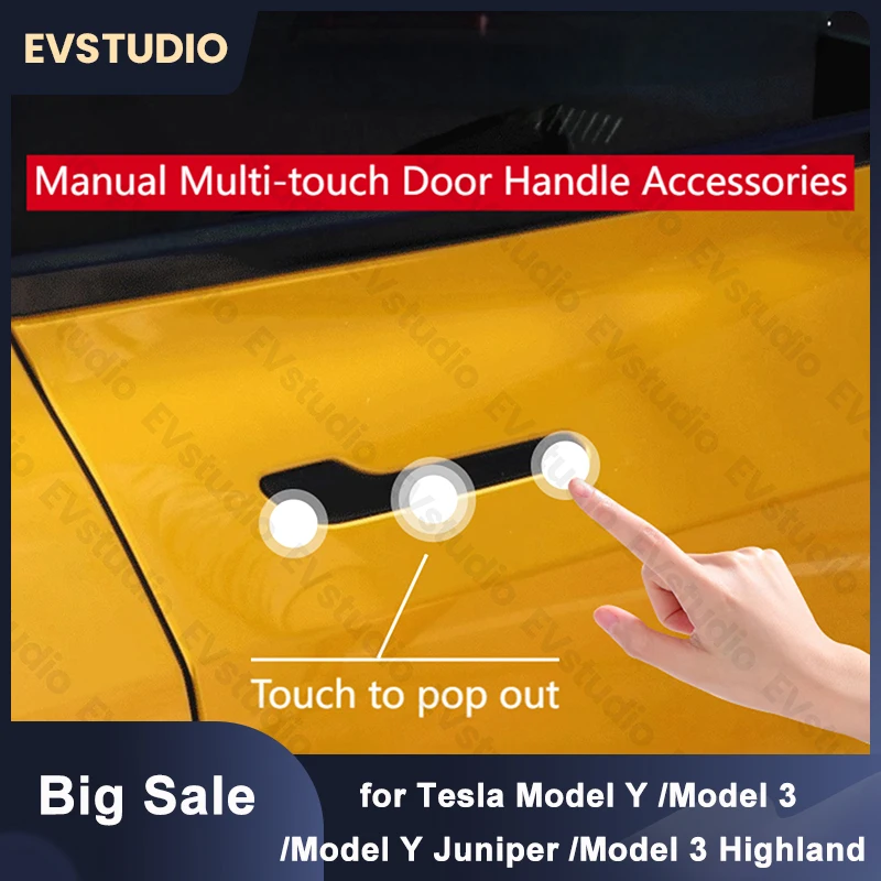 

Manual Touch Wireless Door Handle for Tesla Y Juniper 3 Highland Auto Door Handle Welcome Mode Multi-contact Pop Up Accessories