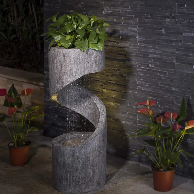 home.Decorative Tiered Outdoor Water Fountain with LED Light, Patio Water Fountain Garden Waterfall, 31.3”H