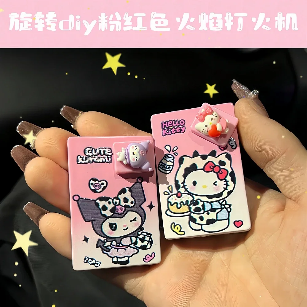 Metal Jet Torch Windproof Hello Kitty Lighter Kawaii MyMelody Kuromi Cinnamo Sanrioed Playing Card Pink Flame Lighters Funny Toy