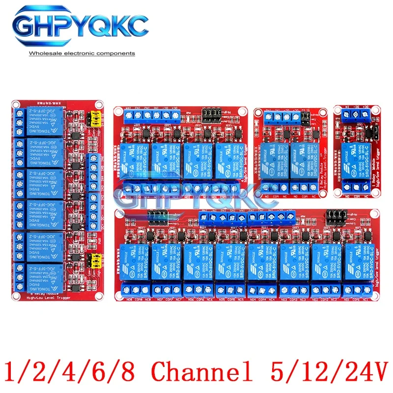 GHPYQKC 5V 12V 24V Relay Module1 2 4 6 8 Channel with Optocoupler Relay Output 1 2 4 6 8 Way Relay Module for A-rduino