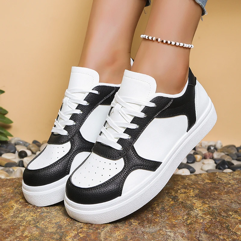 

Women's Platform Sneakers Spring Lace Up Thick Bottom Vulcanized Shoes Women Anti Slip Pu Leather Sports Shoes sneaker casual