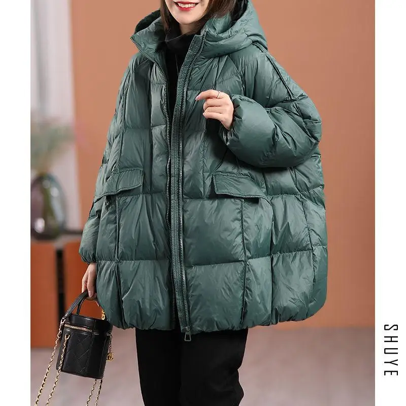 

Сверхлегкое теплое пуховое женское пальто Du Down Jaet, повседневное длинное цветное пальто с капюшоном и застежкой-молнией в форме капли