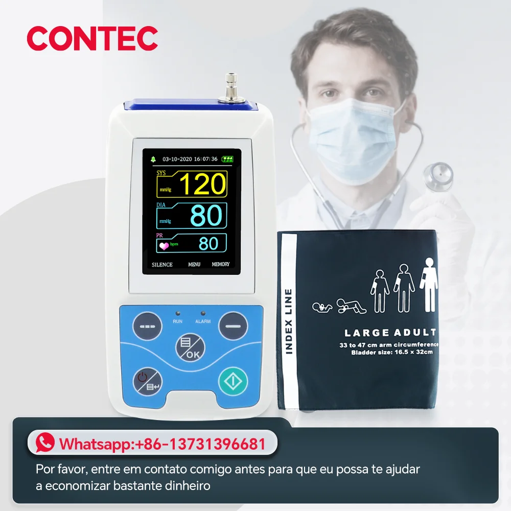 CONTEC ABPM50 Monitor de Presión Arterial Digital Dinámico  de 24 Horas, Holter NIBP para Brazo, con Software para PC, Brazalete para Adultos/Brazalete Grande para Adultos