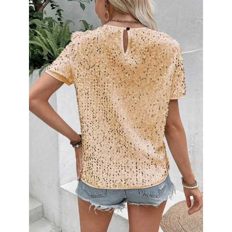 T Shirts for Women Loose Fitting Sequin Sparkly Glitter Short Sleeve Tops Summer Y2K Club  Shirts Vintage Tees Casual Blouses