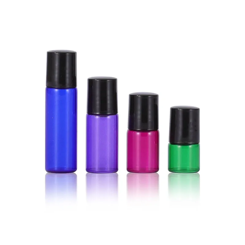 5pcs 1ml 2ml 3ml Amber Roll-on Bottles for Essential Oils Roll-on Perfume Bottle Stainless Steel Ball Container More Color